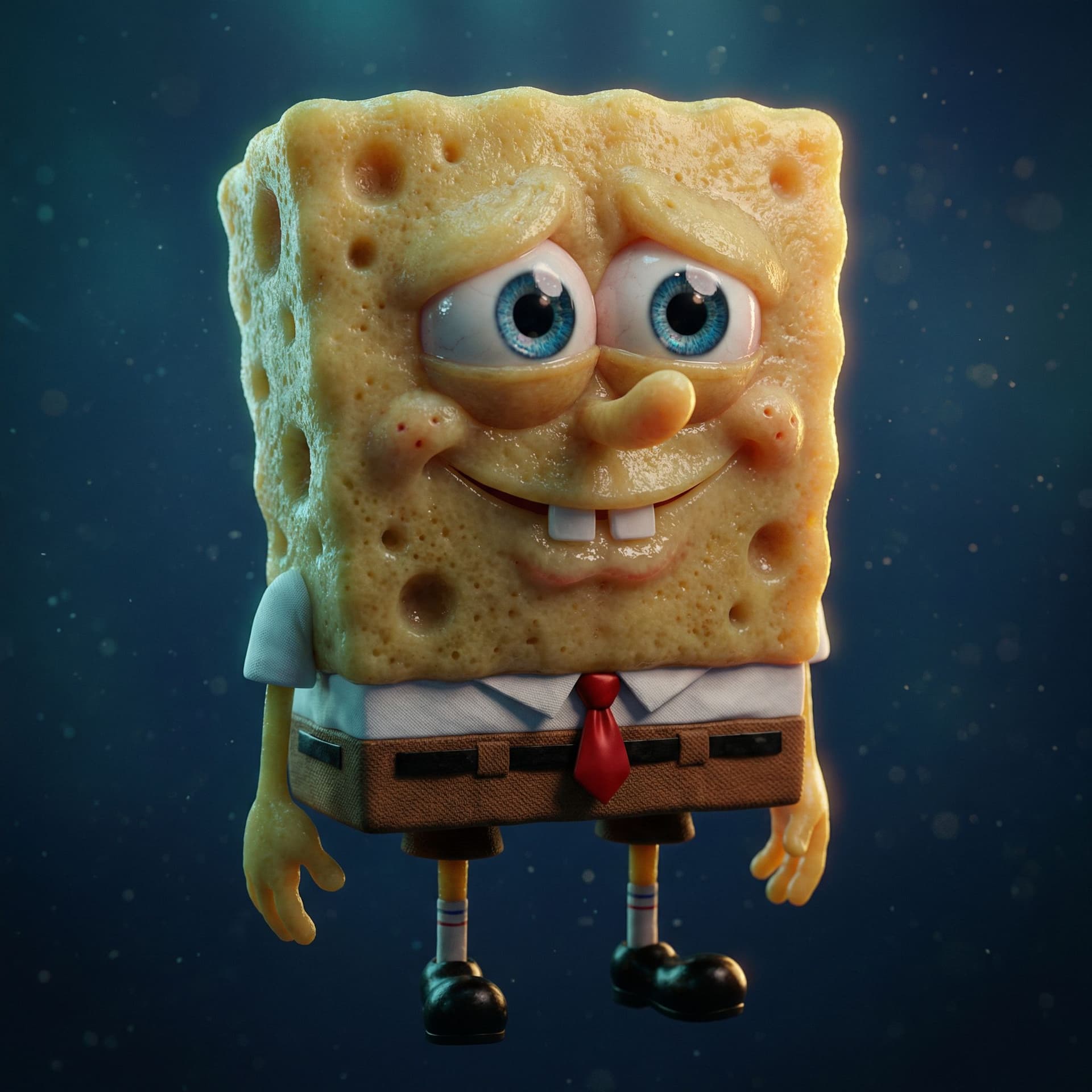 AI generated: Developer:
Crie um retrato 3D hiper-realista e cinematográfico de Bob Esponja, no estilo Pixar reali...