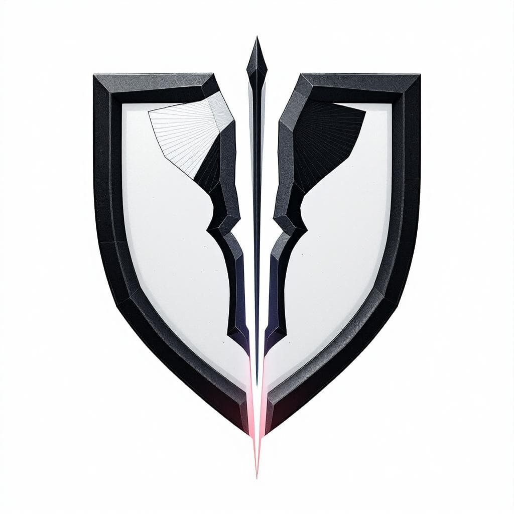 AI generated: Create an image of 

Industry Sigil: The Aegis Fang
A shield-shaped emblem split down the center...