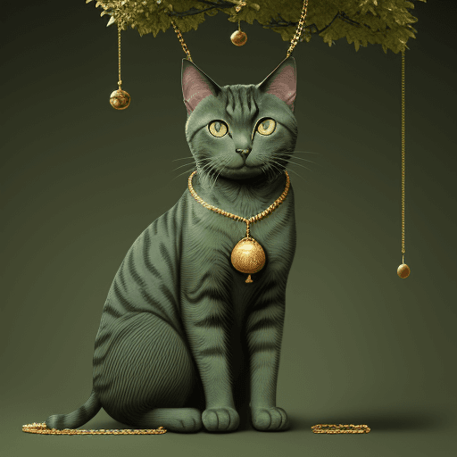 AI generated: A green tree with a golden chain, a scientist cat
