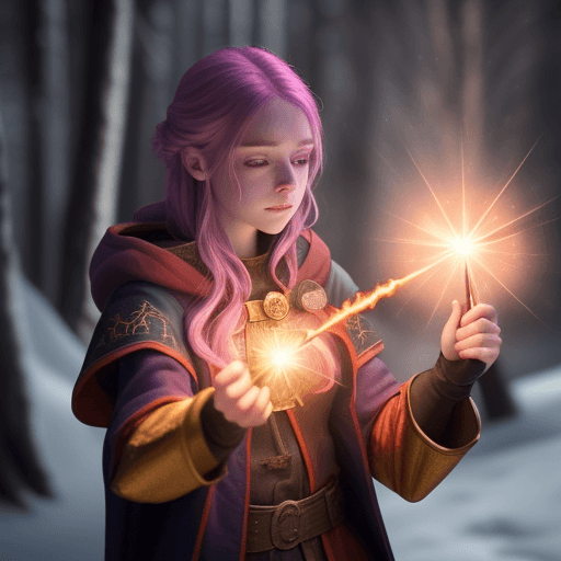 AI generated: fire end ice. look. Beautiful young female wizard, casting spells, fire, centered, embers, bokeh, le...