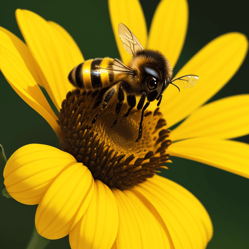 AI generated: bee sitting on top of a yellow flower, photograph, art 