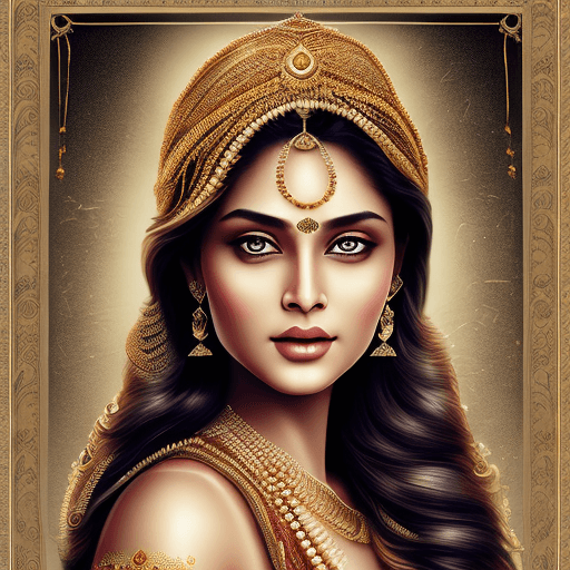 AI generated: india's most beautiful lady, in the style of digital art wonders, dark white and light amber, histor...