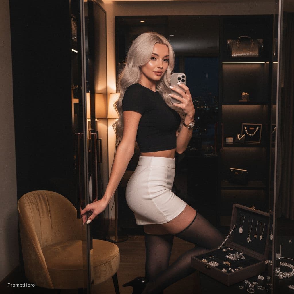 AI generated: Vertical 9:16 mirror selfie, shot on an iPhone 15 Pro (26mm). Ultra-photorealistic, 8K. Looks like r...