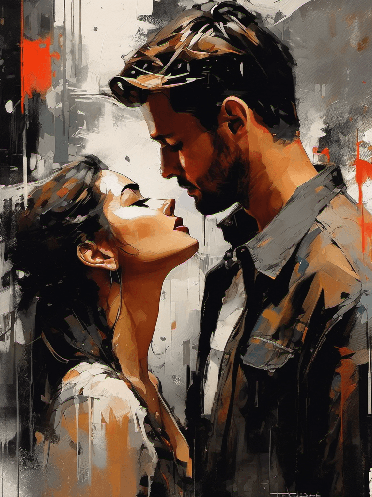 AI generated: We were so young, fully in love, rainy, nostalgic, brush strokes, muted colors, on textured canvas, ...