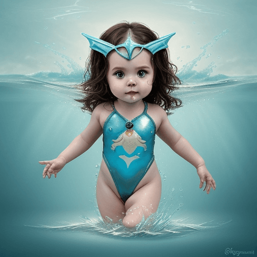 AI generated: Cute and adorable aquawoman baby, fantasy, dreamlike, surrealism, super cute, trending on artstation