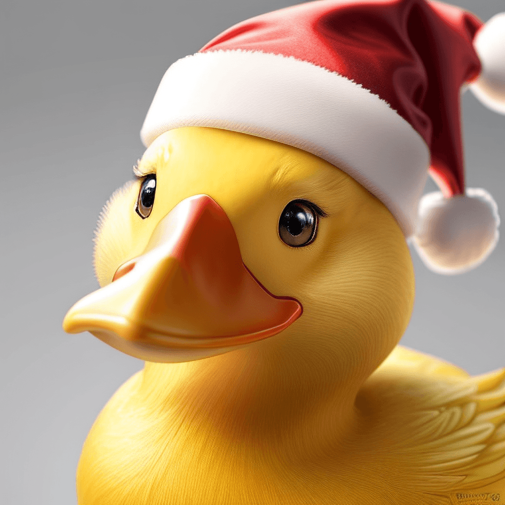 AI generated:  yellow duck wearing santa hat, close up, realistic, 4k, cute, designed for discord profile picture,...