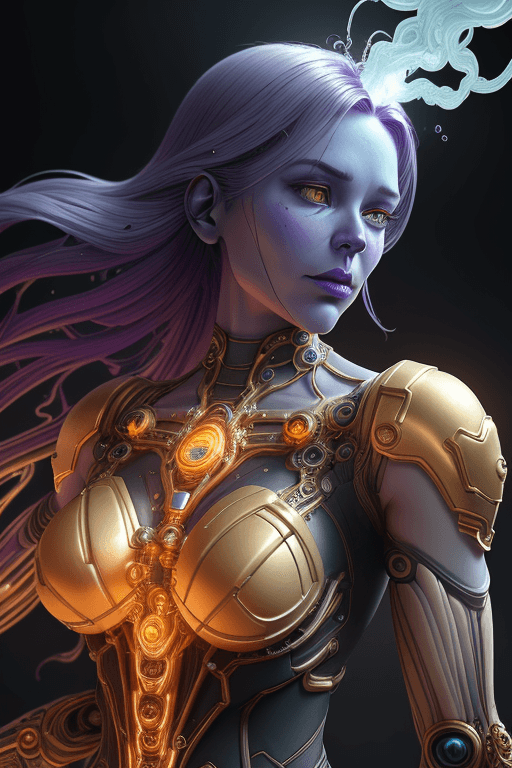 AI generated: thanos steampunk ranslucent women in biomechanical body, liquid cooling, intricate circuits, beautif...