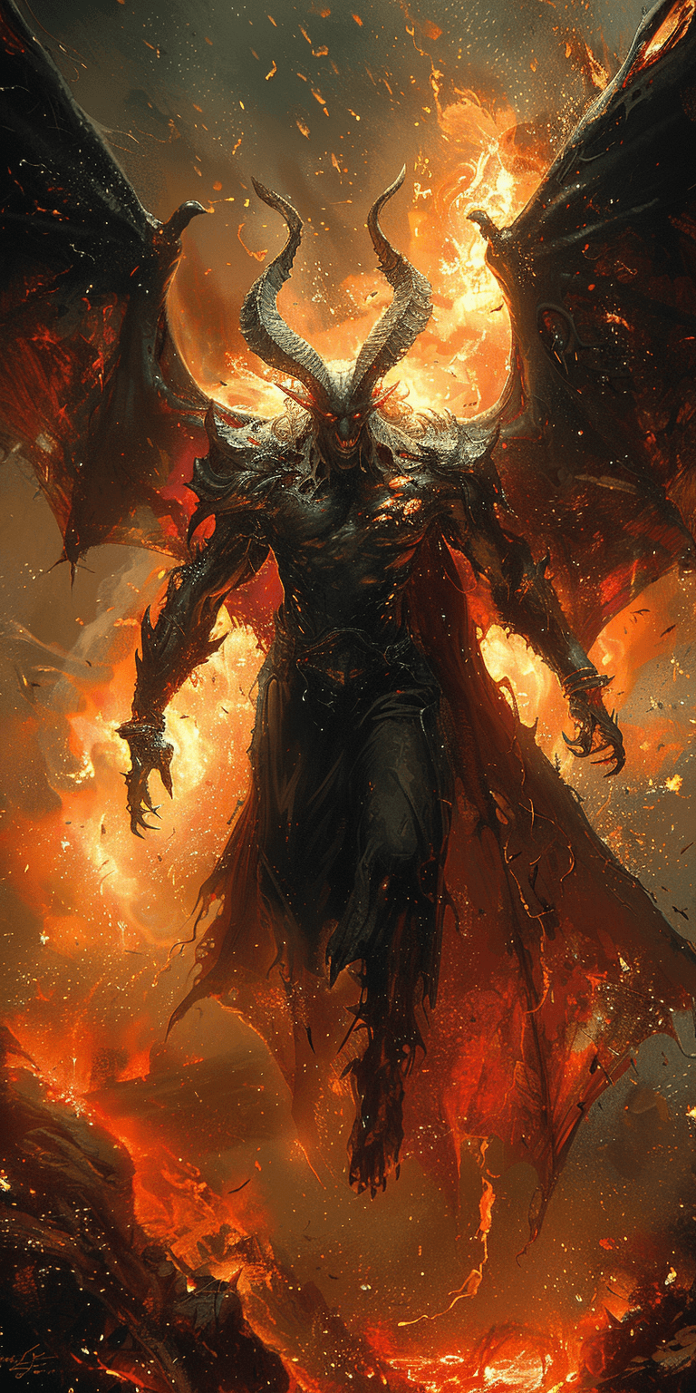 AI generated: avenging demon with horns and bat wings, dark fantasy, intense and fierce facial expression, flying ...