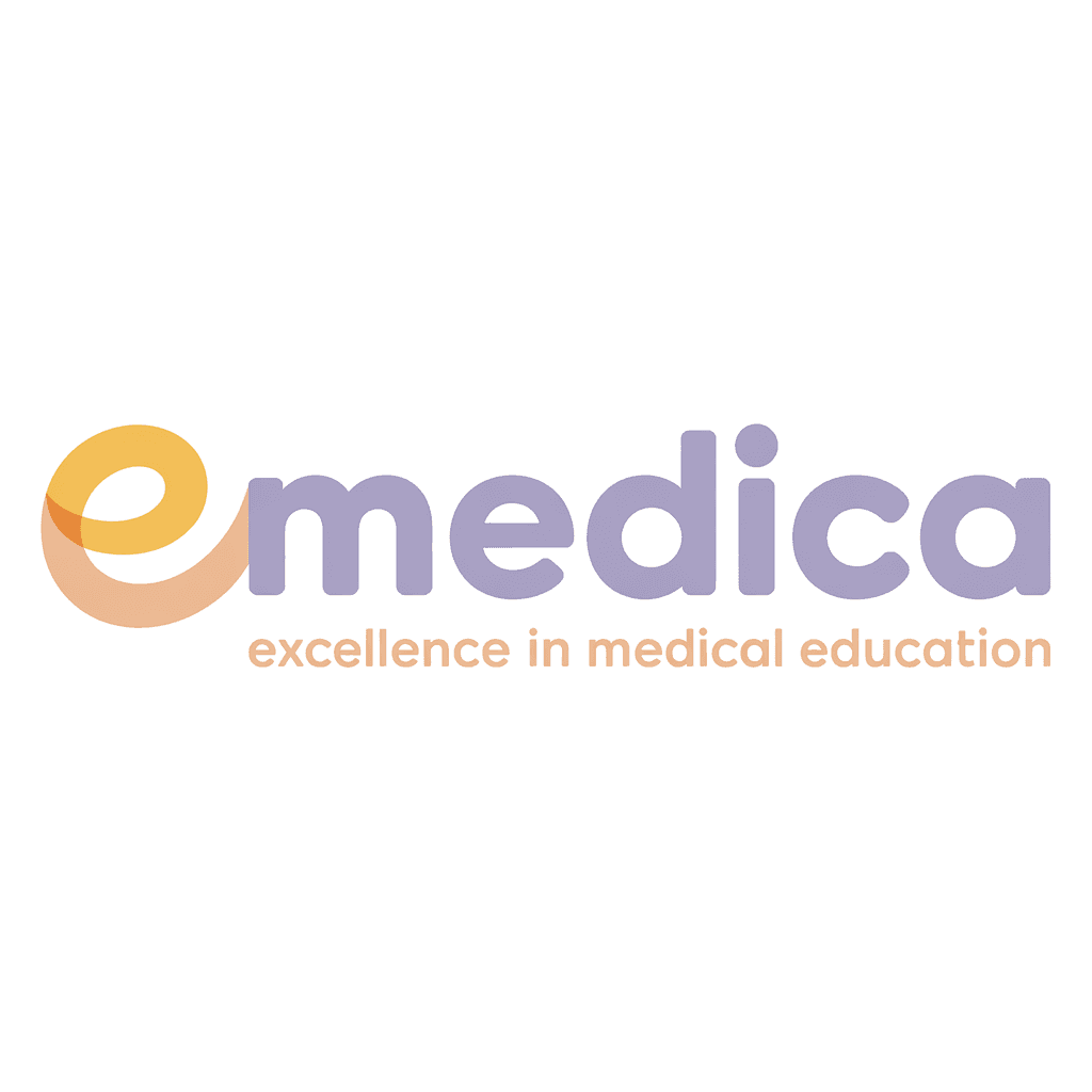 AI generated: Design a modern and stylized logo for "eMedica", using a clean, flat graphic design aesthetic with a...
