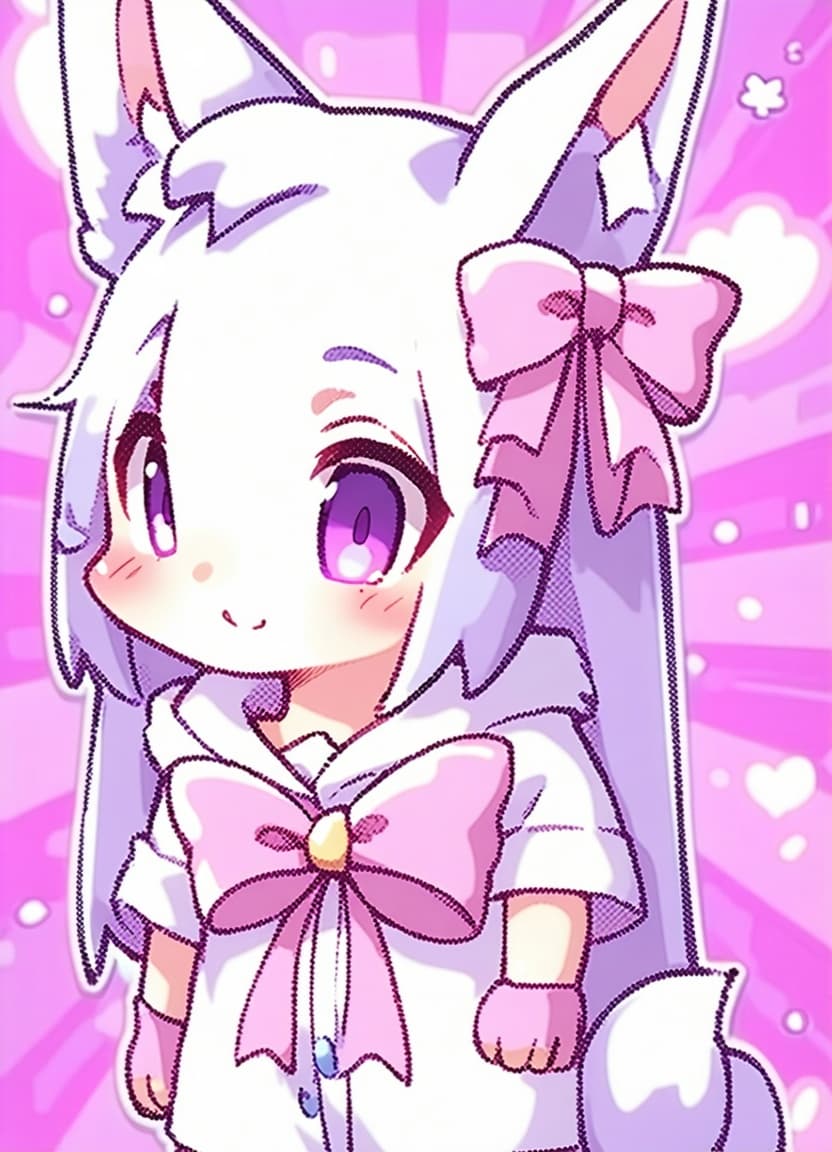 AI generated: best quality, masterpiece, kajiusa, 
, no humans, solo, ribbon, purple eyes, chibi, furry