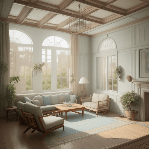 AI generated: High resolution photography interior design, dreamy sunken living room conversation pit, wooden floo...