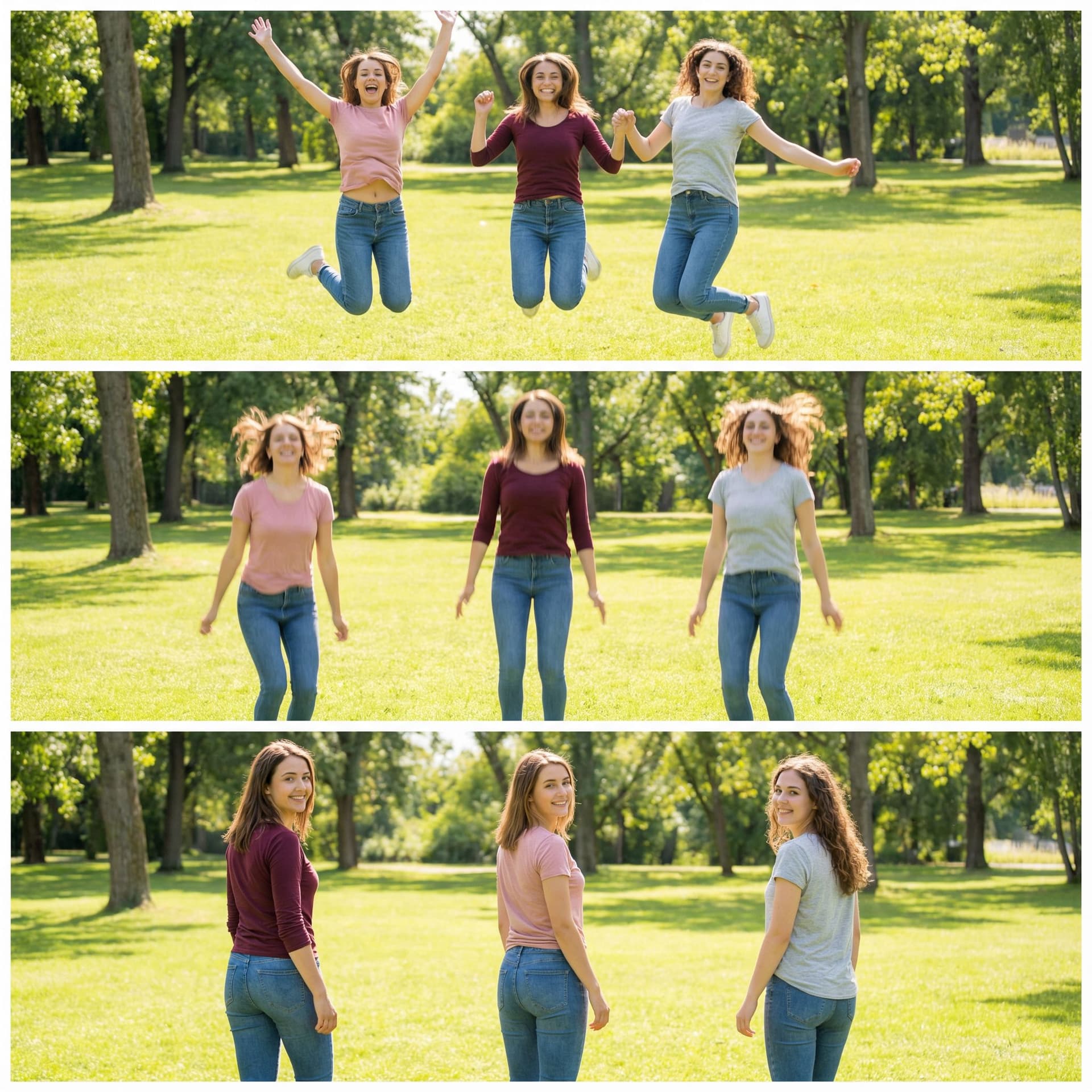 AI generated: show the girls jump up and down then slowly turn around