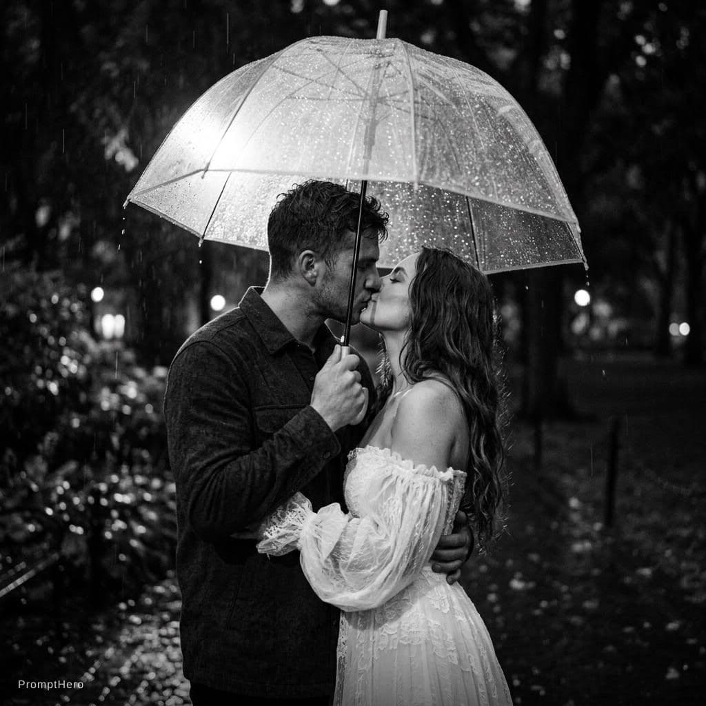 AI generated: photorealistic, exquisite detailed black-and-white photograph captures an intimate moment between a ...