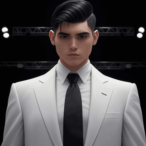 AI generated: photo of a half-bodied man wearing a jacket and tie facing the audience, black hair with a bit of wh...