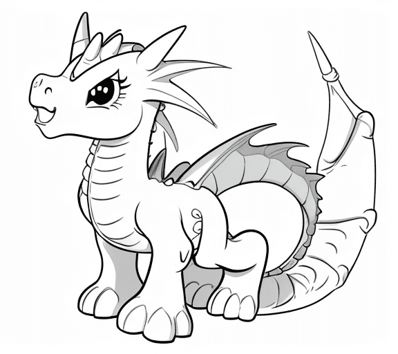 AI generated: cartoon baby dragon with pony body only the lines so i can paint it and fit the canvas with white ba...