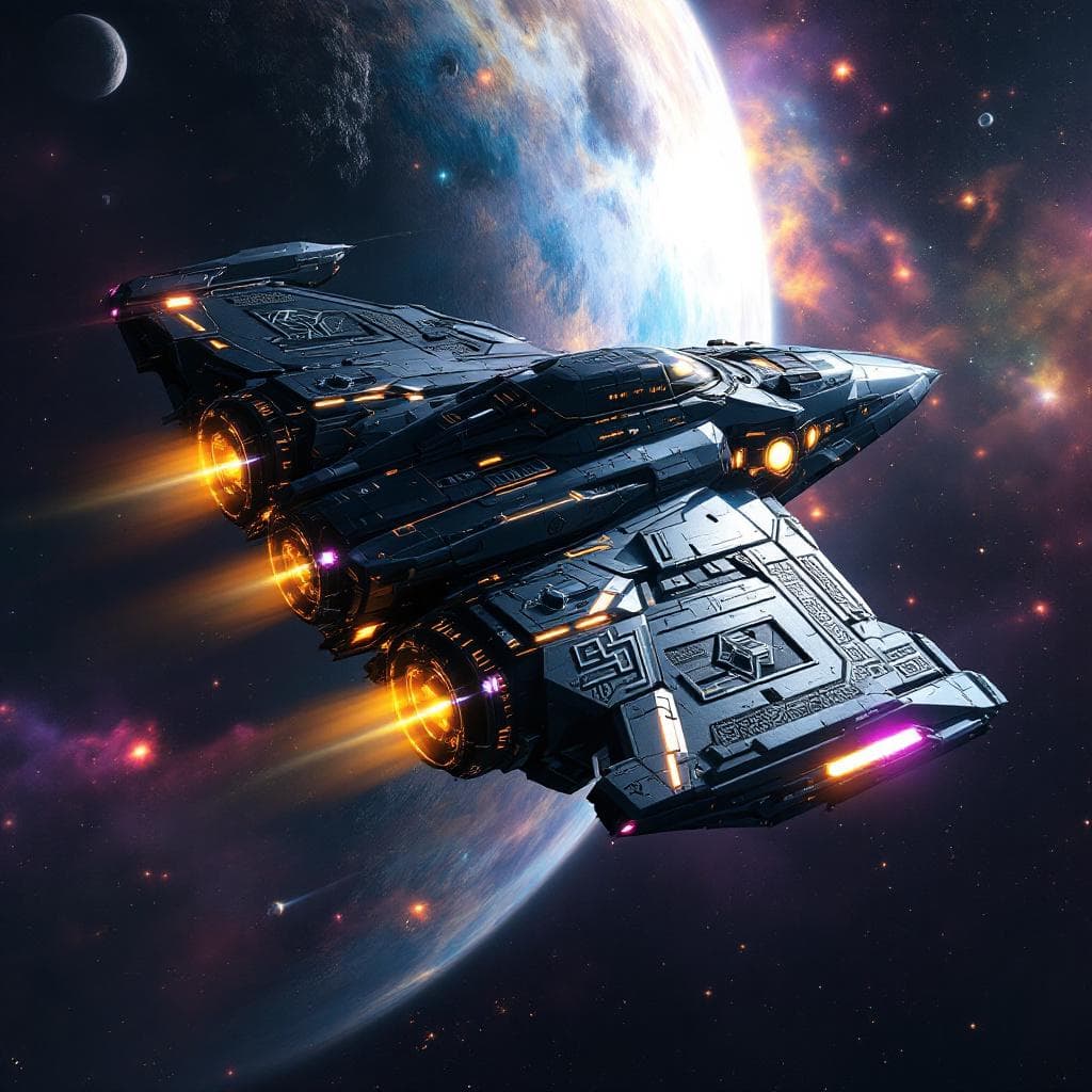 AI generated: Imagine, in detail, an alien spaceship to show a new design. An alien super-fighter. Show it in deep...
