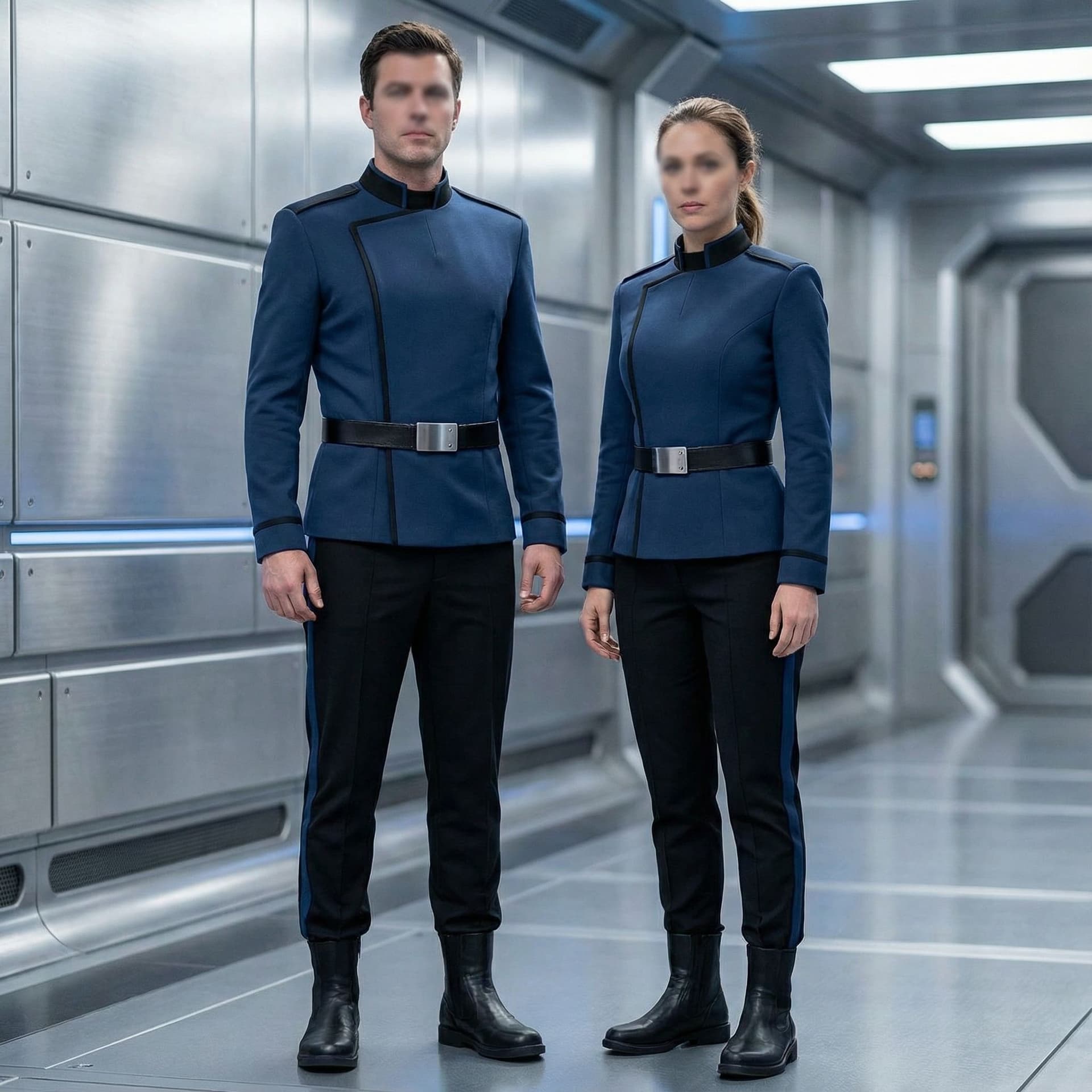 AI generated: Create a Sci-Fi uniform. Use the reference images one and two, and remove all patches and emblems. C...