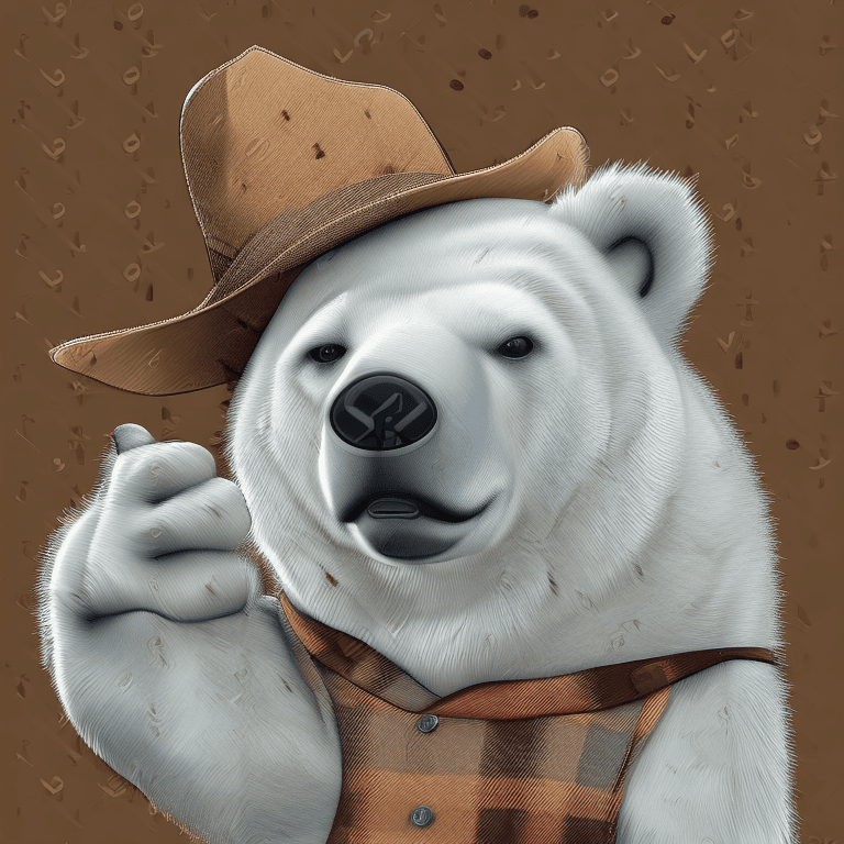 AI generated: high detail, 8k, realistic portrait of an anthropomorphic polar bear wearing a flannel shirt and a c...