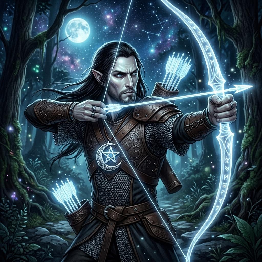 AI generated: realistic portrait of an elegant male astral elf, slightly glowing pale skin, long straight black ha...