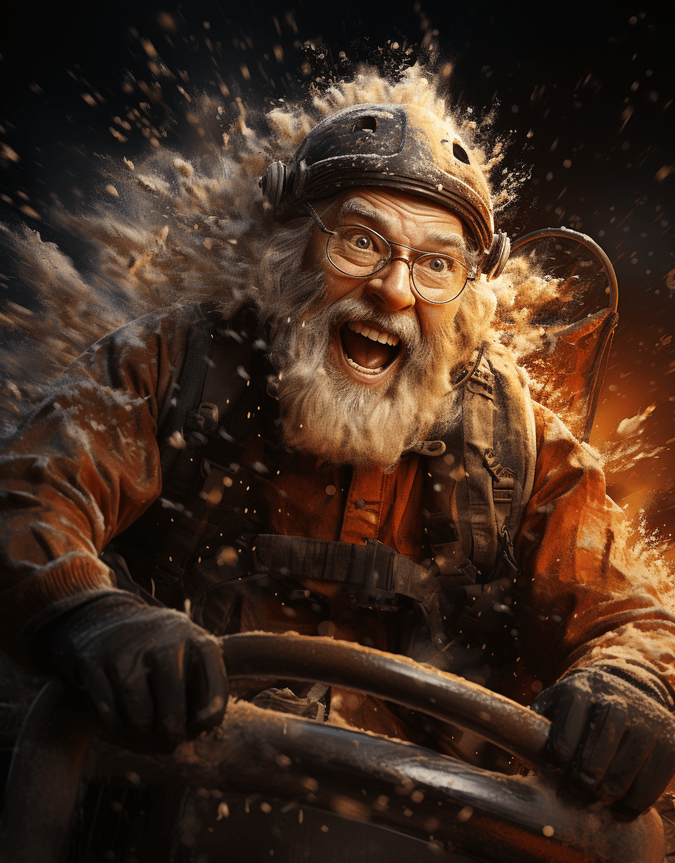 AI generated: christmas card santa claus in sled, in the style of 32k uhd, quadratura, lively and energetic --ar 7...