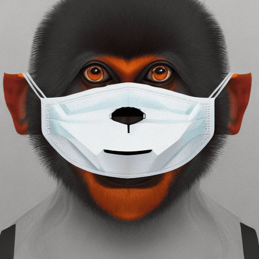 AI generated: A portrait of a digital monkey wearing a mask over his mouth