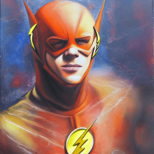 AI generated: the flash, impasto technique, oil painting, contemporary era, primarily monochromatic with accents o...