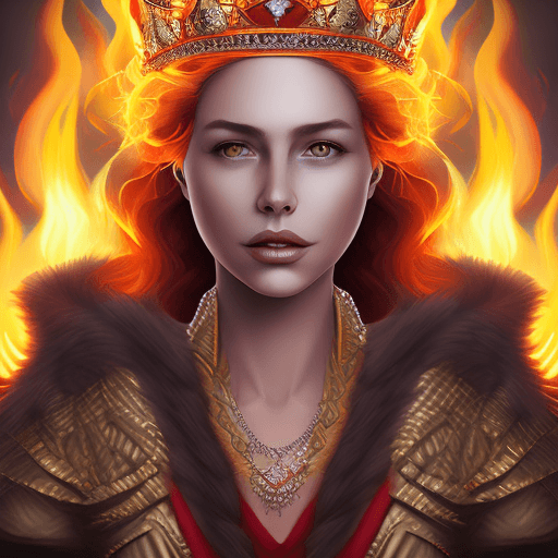 AI generated: queen of fire character, crown made of flames, photorealistic, epic, dramatic lighting —testp —ar 2:...