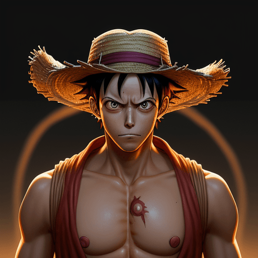AI generated: Monkey D. Luffy corpo inteiro, one piece anime, X-shaped scar on his chest, Straw Hat, symmetrical b...