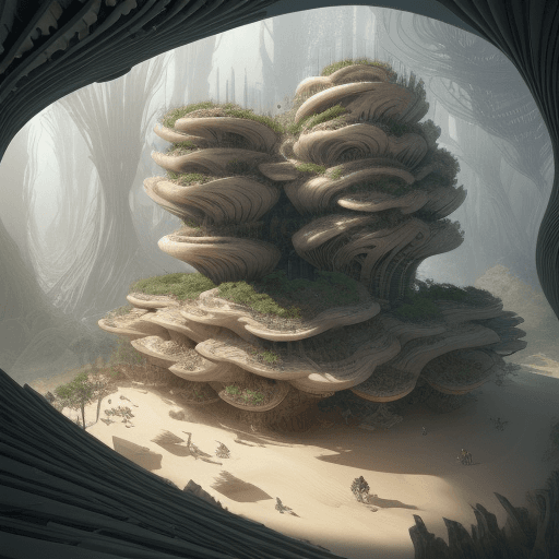 AI generated:  organic architecture, sustainable, parametric, changing, 8k, style of lebbeus woods, light effect, ...