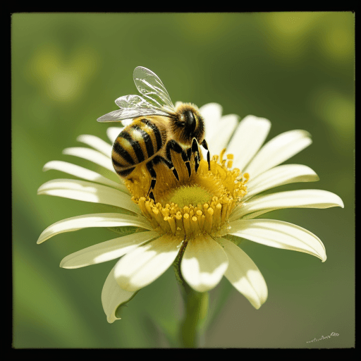 AI generated: bee sitting on top of a yellow flower, photograph, art 