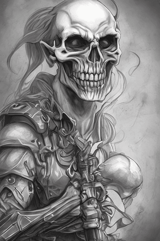 AI generated: a full body game character sketch villain wearing a smiling skull mask