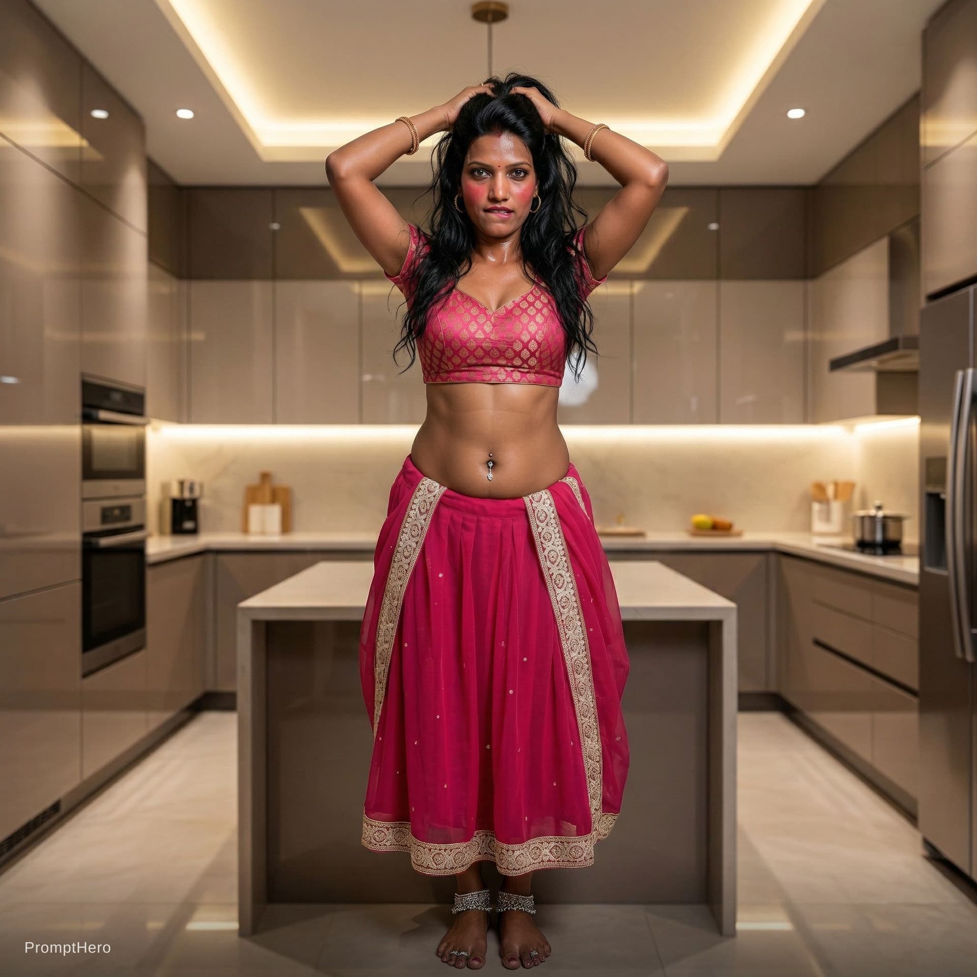 AI generated: Use the women in image, full body view from head to toe, no cropping whatsoever, complete legs and f...