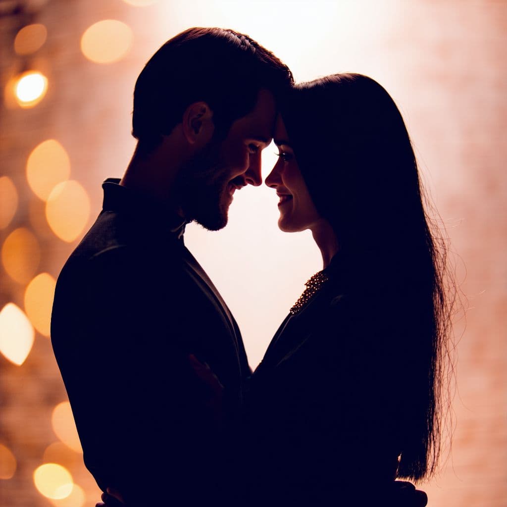 AI generated: "The couple embracing passionately, surrounded by soft lighting that enhances the warmth of their lo...