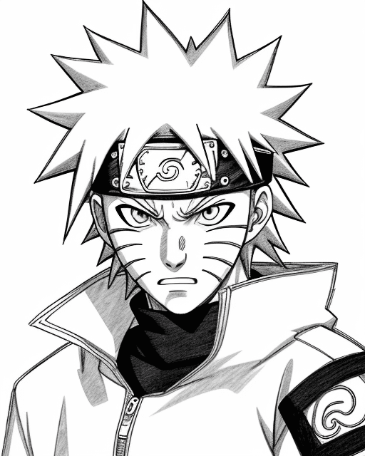 AI generated: face Naruto Uzumaki, illustration line art, anime, manga, pencil sketch, pen drawing, inking, black ...