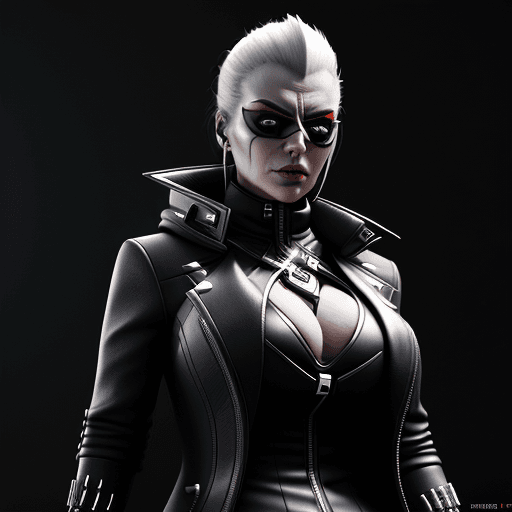 AI generated: A futuristic supervillain in a black coat, white an leather bracelet, hyperrealism, photorealistic, ...