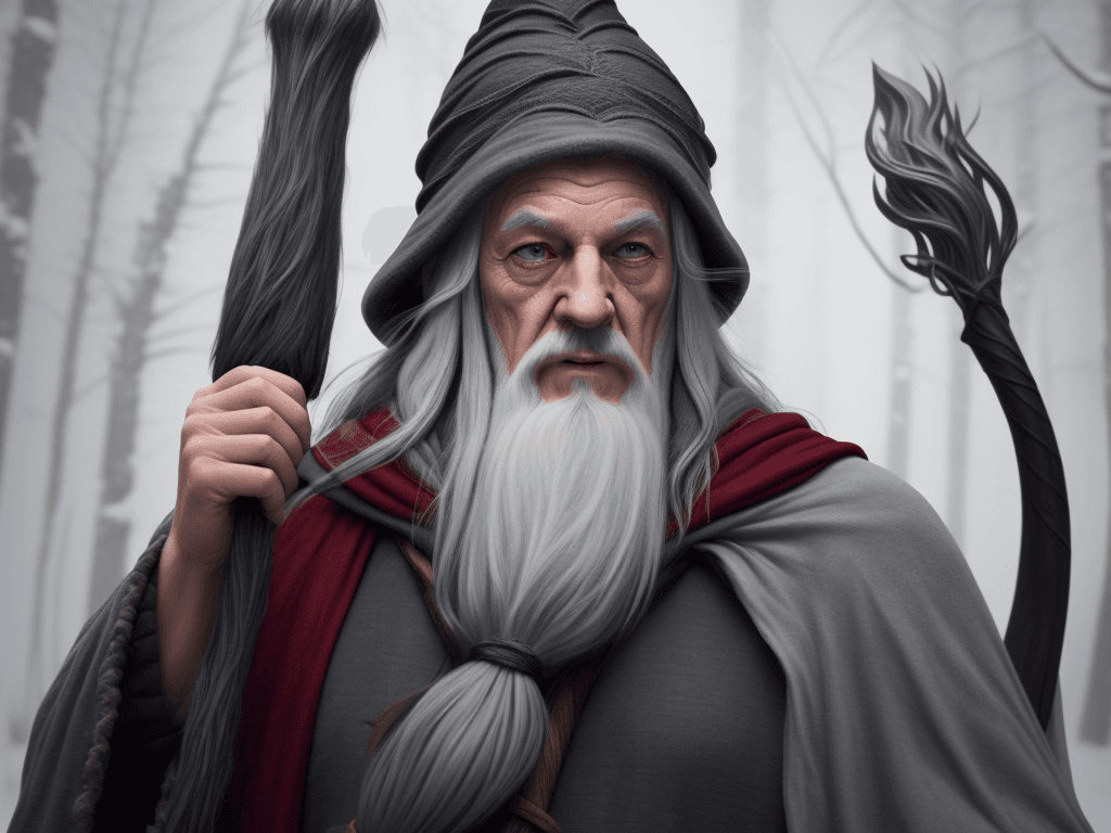 AI generated: Gandalf with a tuque on his head. The tuque is colored from top to bottom in black, red and yellow.
...