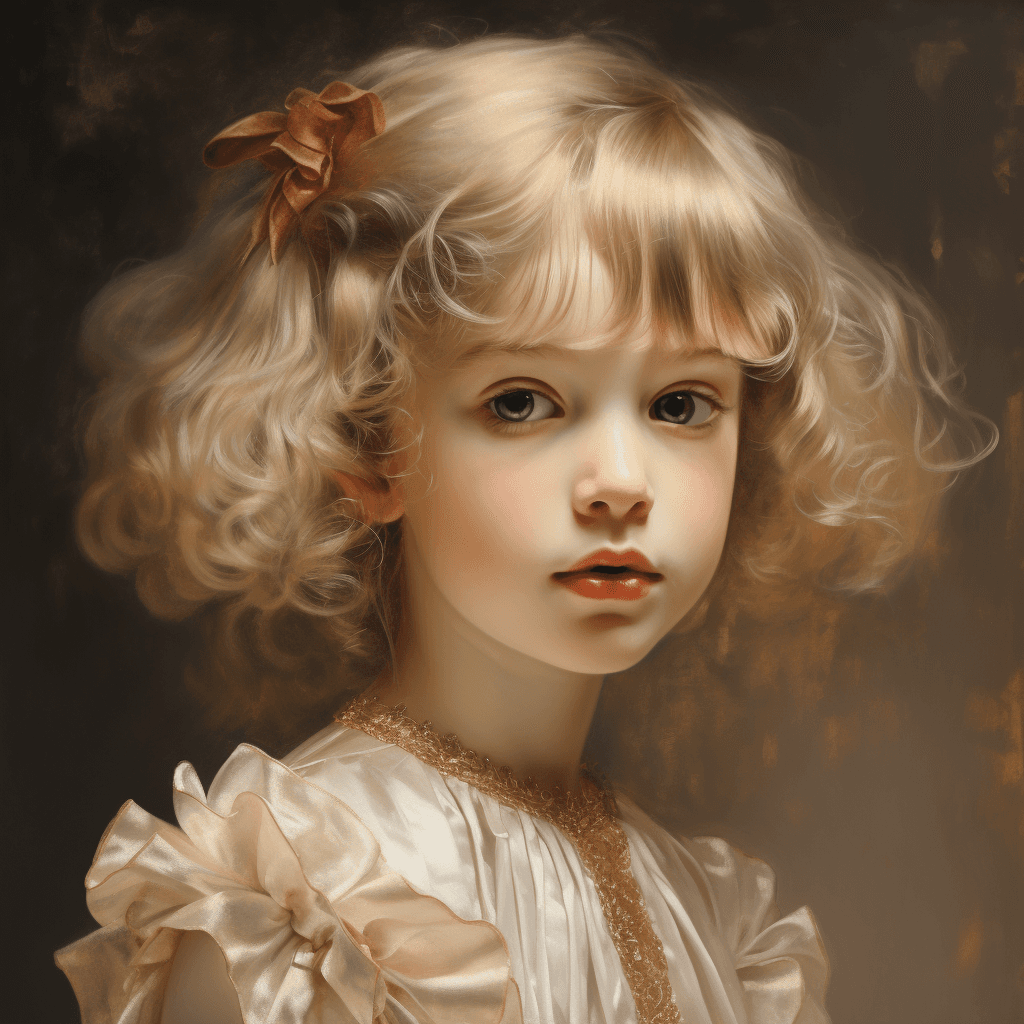 AI generated: Close-up little vintage girl in velvet dress, by Valent10179, pastel tones background, in semi-profi...