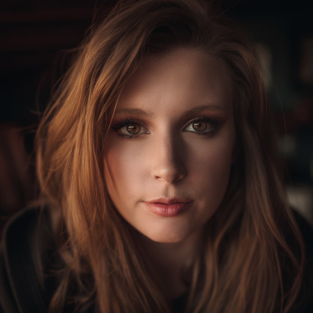AI generated: A realistic portrait of a confident young woman with long messy light-brown hair and warm hazel eyes...