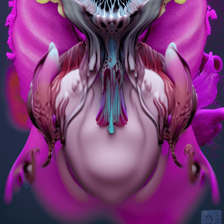 AI generated: Goddess close-up portrait ribcagel. jellyfish phoenix head, nautilus, orchid, skull, betta fish, bio...