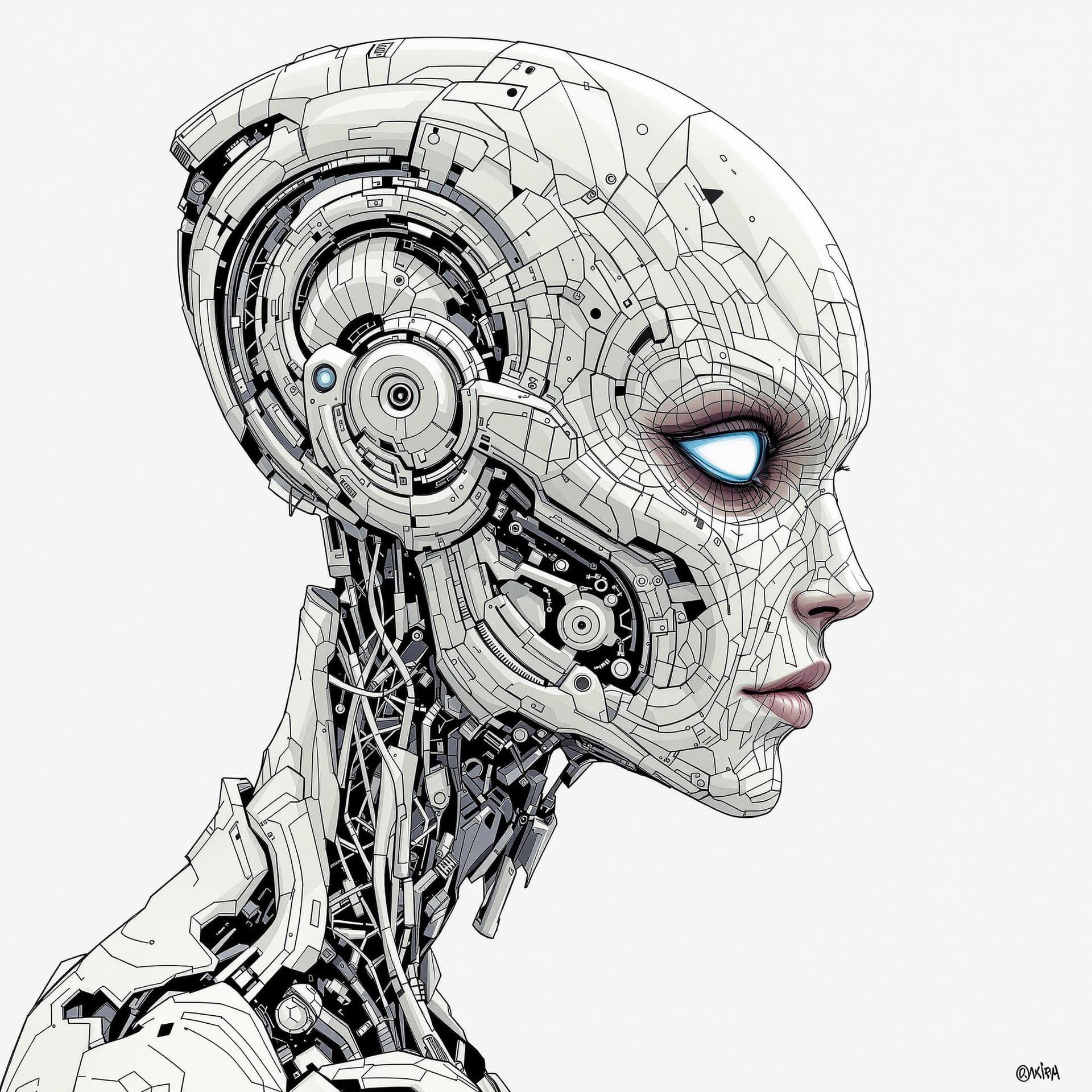 AI generated: alien cyborg, in the style of balanced symmetry, detailed facial features, meticulous portraiture, c...