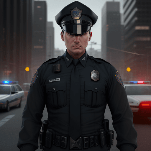 AI generated: realistic, personality: show a police officer projected authority and detination in a medium shot. T...