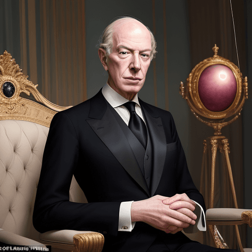 AI generated: Centrality: Jacob Rothschild is centered in the image, dressed in an elegant formal suit, his appear...