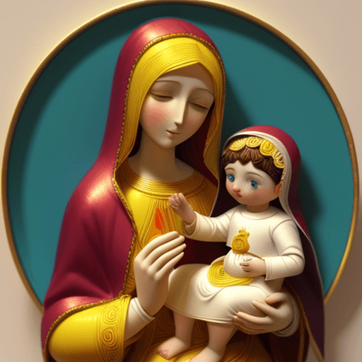 AI generated: paper quilling of Virgin Mary with baby Jesus very colorful