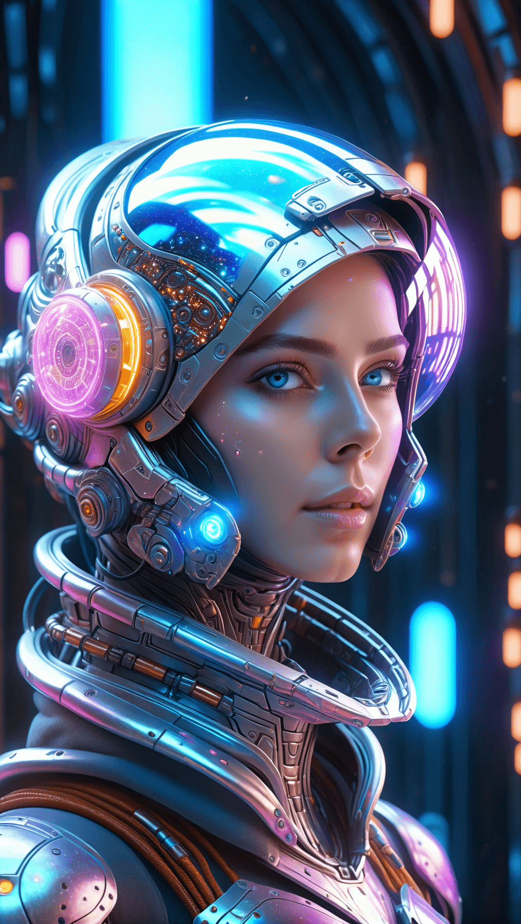 AI generated: Full body, Small (Ultra-detailed cyborg in a spaceship) highly detailed incorporeal fairy made of si...