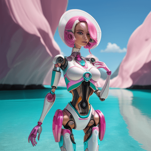 AI generated: beck tyler ad woman who take a apple in a white outfit standing near a turquoise water, in the style...
