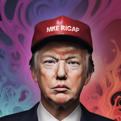 AI generated: donald trump, with the make america great again cap in red, on a psychedelic trip, lsd, drugs trip