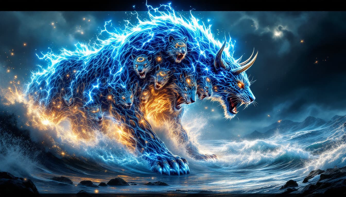 AI generated: A hyper-detailed cinematic image of a hybrid mutant beast with the powerful and majestic mutated bod...