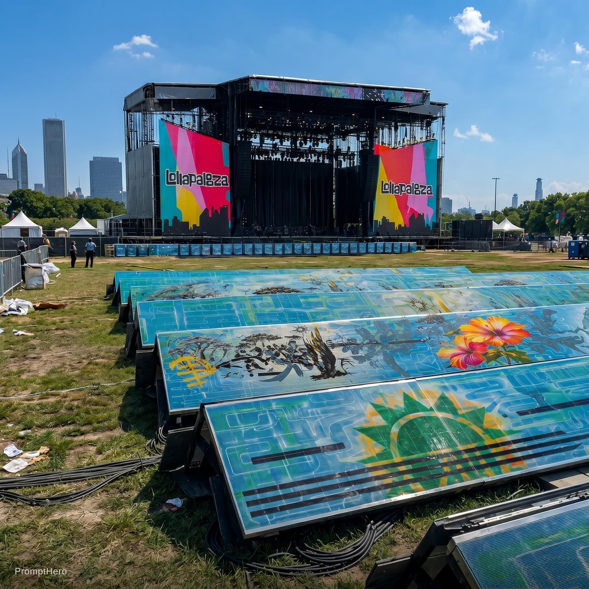 AI generated: make this a photorealistic documentary-style architectural photograph of an outdoor Lollapalooza fes...