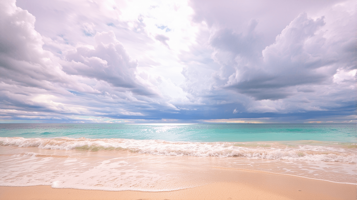 AI generated: 4k pciture of a cloudy beach dominated by pastel colors, realistic photo-like taken in a 40mm lens
