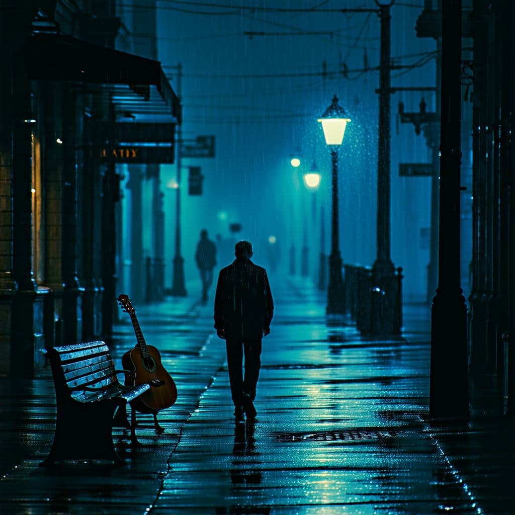 AI generated: A solitary figure walking down a dimly lit, empty street at night, surrounded by long shadows and so...